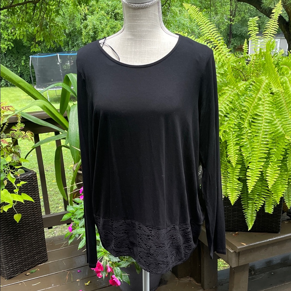 Vince camuto knit Elegant Black Lace Hem Women's Top